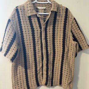 543M. Zara men’s 2tone brown woven crochet shirt